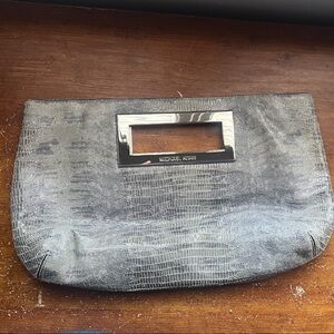 Michael Kors Metallic Silver Lizard-Embossed Clutch